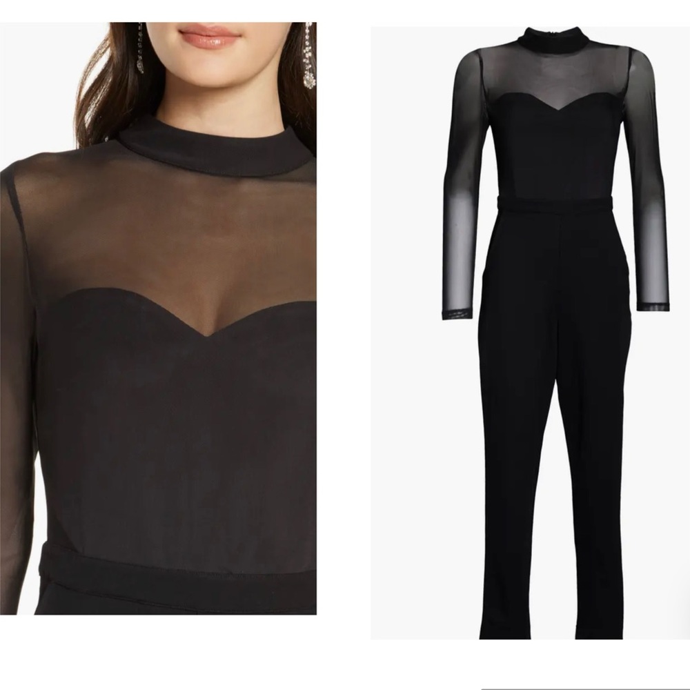 🖤 French Connection Long Sleeve Mesh & Jersey Jumpsuit